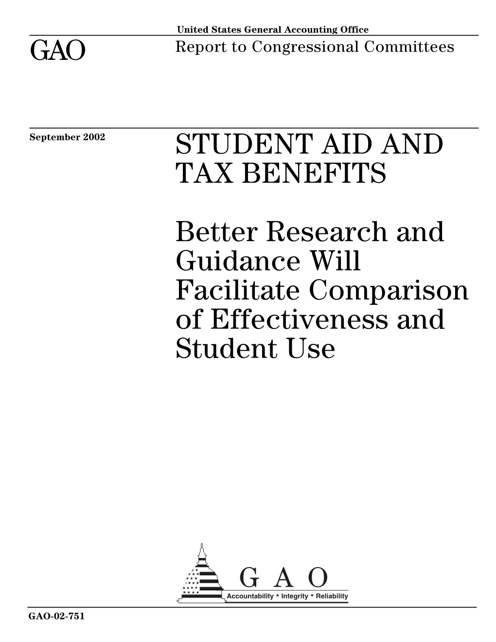 GAO-02-751 Student Aid and Tax Benefits