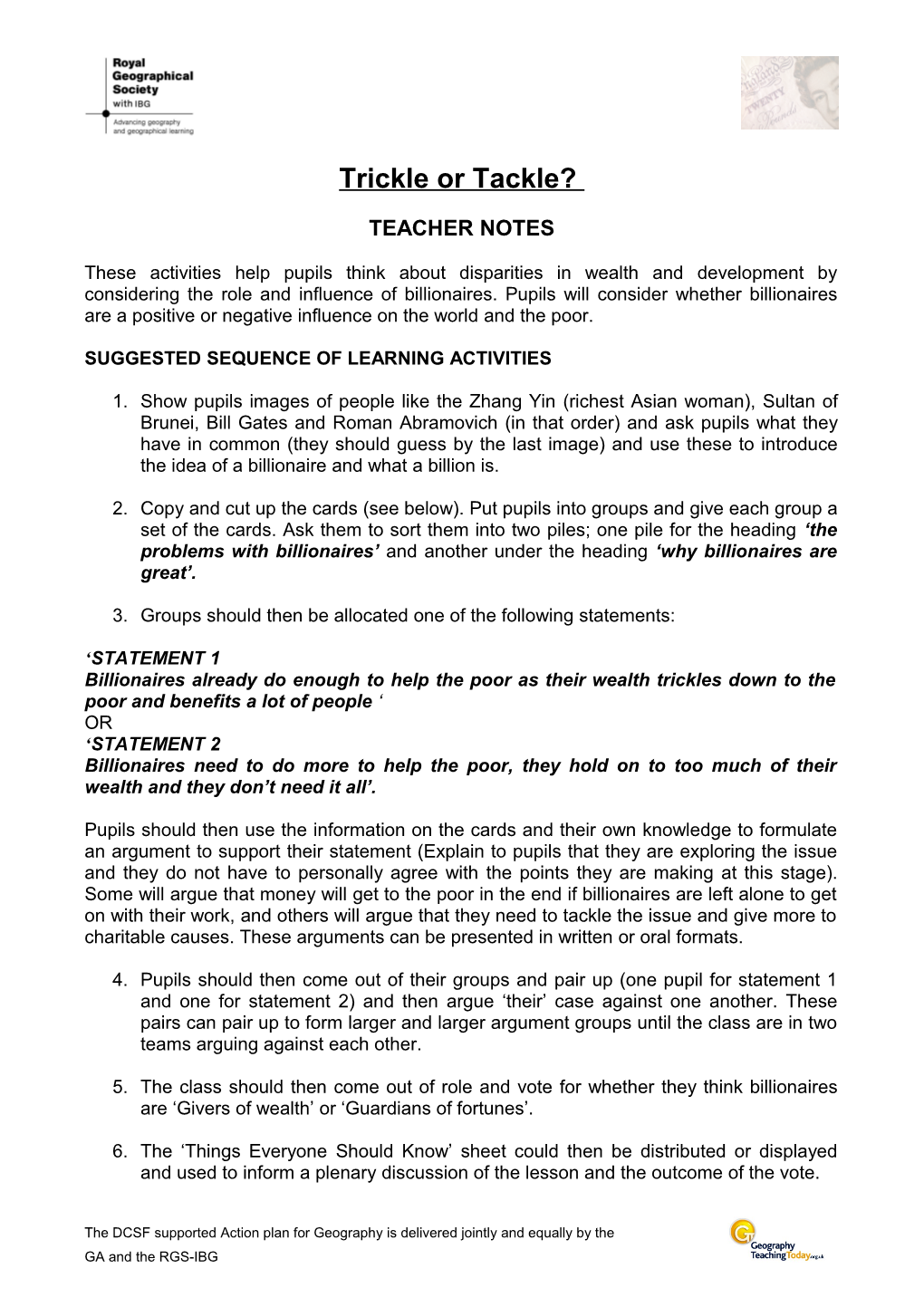 Suggested Sequence of Learning Activities