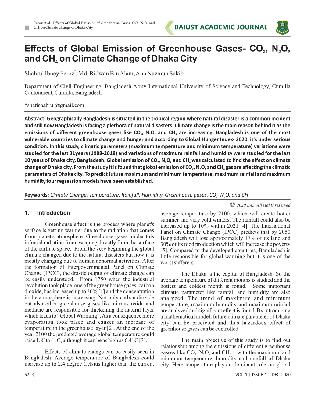 Effects of Global Emission of Greenhouse Gases- CO , N O, And