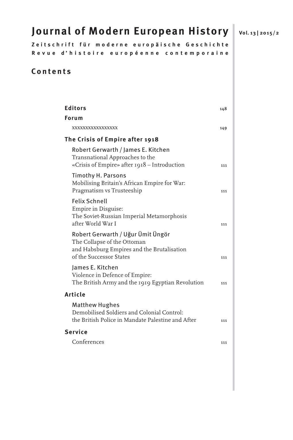 Journal of Modern European History Vol