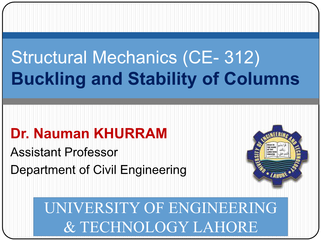 Buckling and Stability of Columns