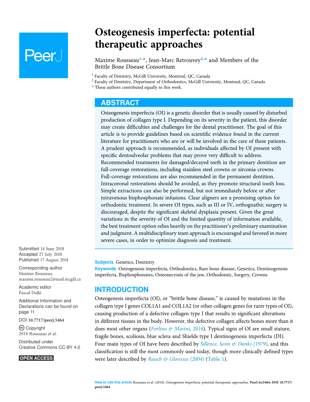 Osteogenesis Imperfecta: Potential Therapeutic Approaches