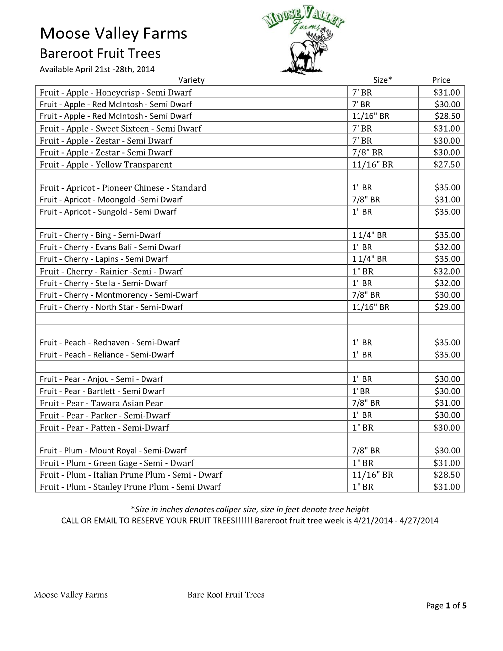 Bareroot Fruit Tree Descriptions Available for Pick-Up April 21-27Th, 2014 APPLES