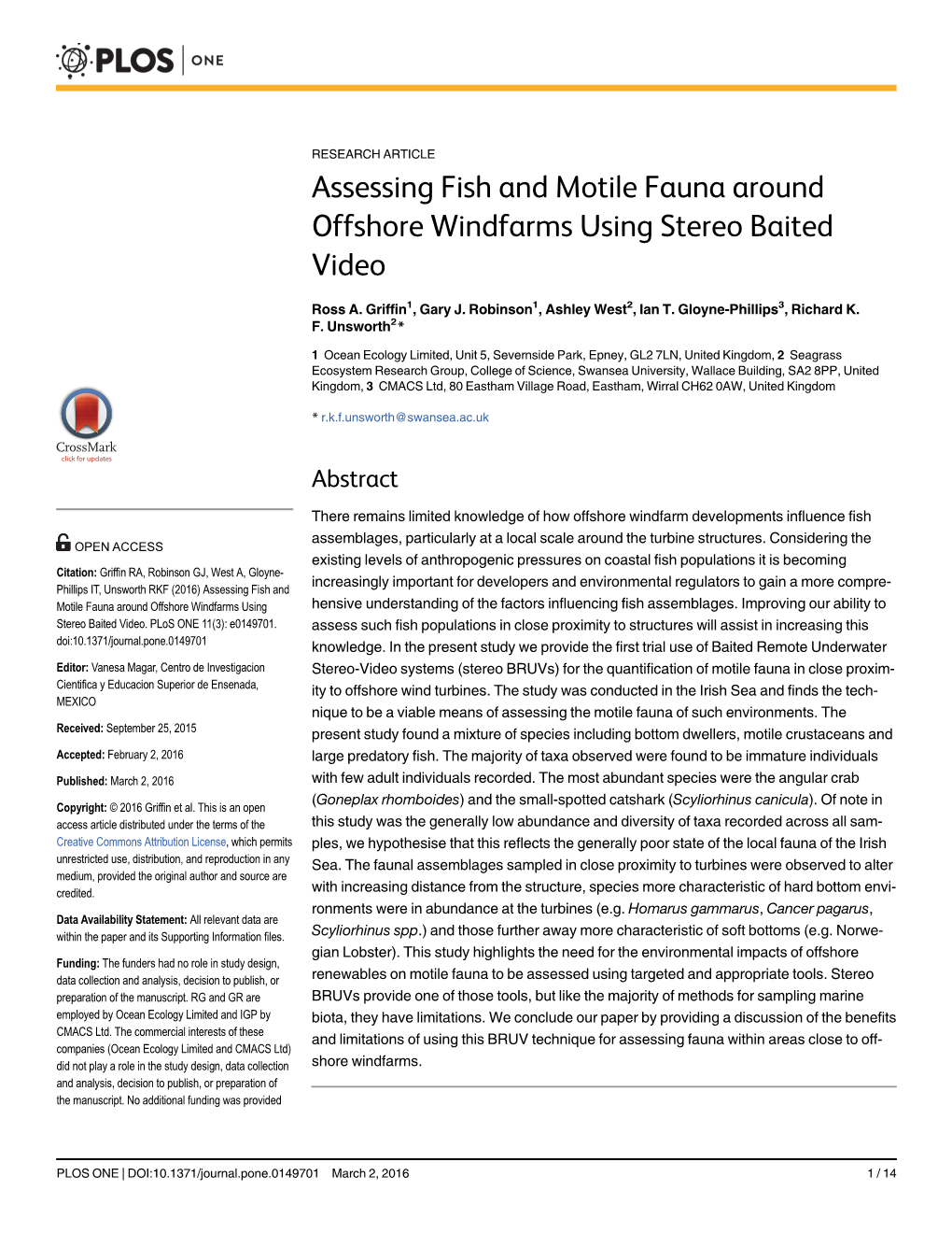 Assessing Fish and Motile Fauna Around Offshore Windfarms Using Stereo Baited Video