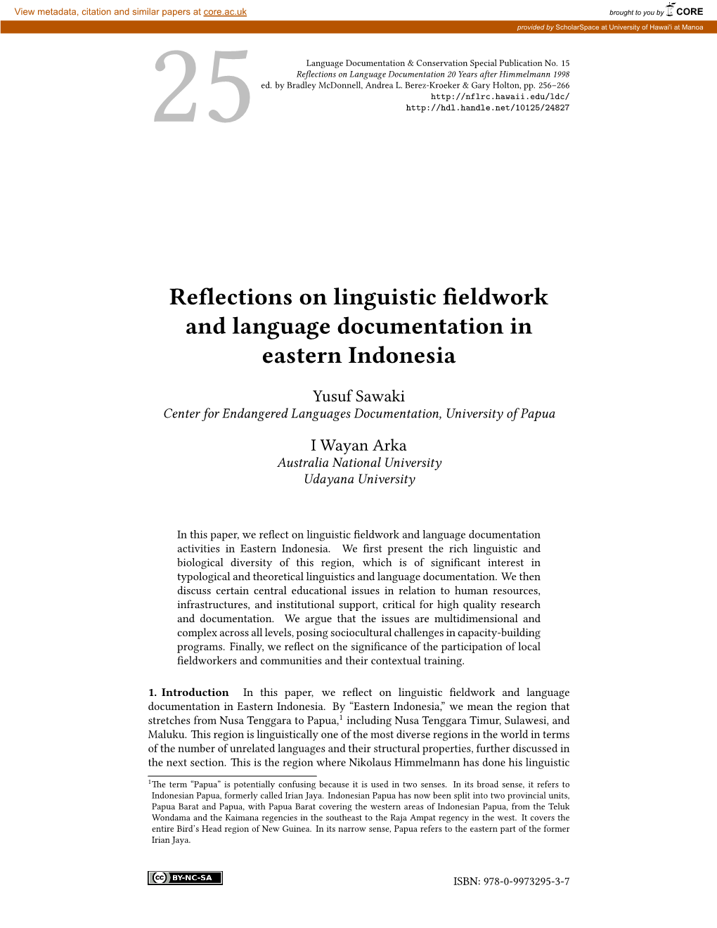 Reflections on Linguistic Fieldwork and Language Documentation in Eastern Indonesia