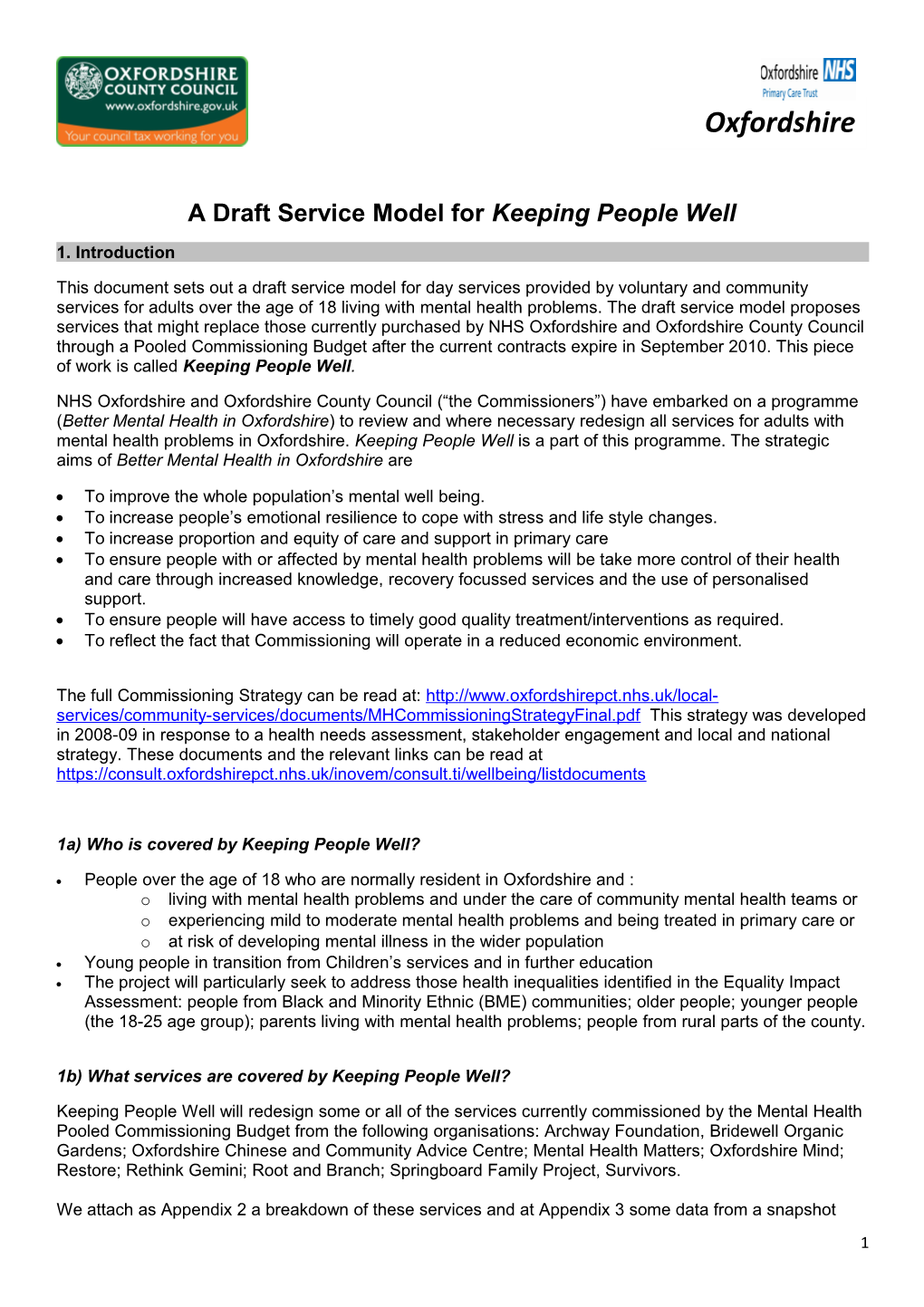 Consultation Document: a Draft Service Model for Keeping People Well