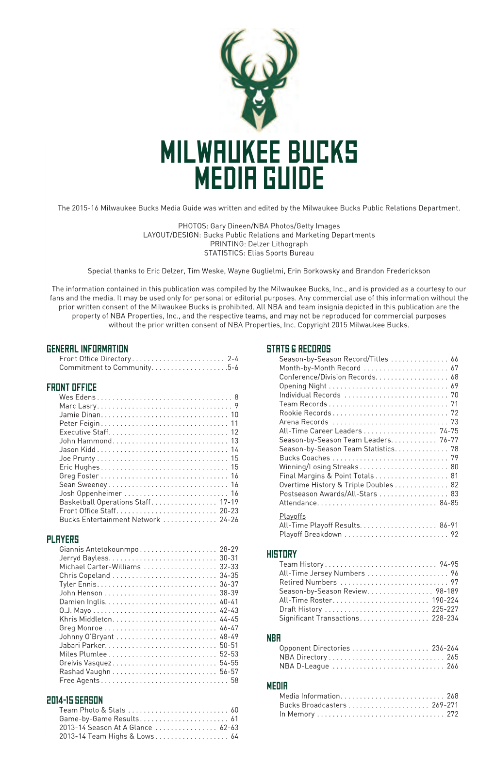 Milwaukee Bucks Media Guide