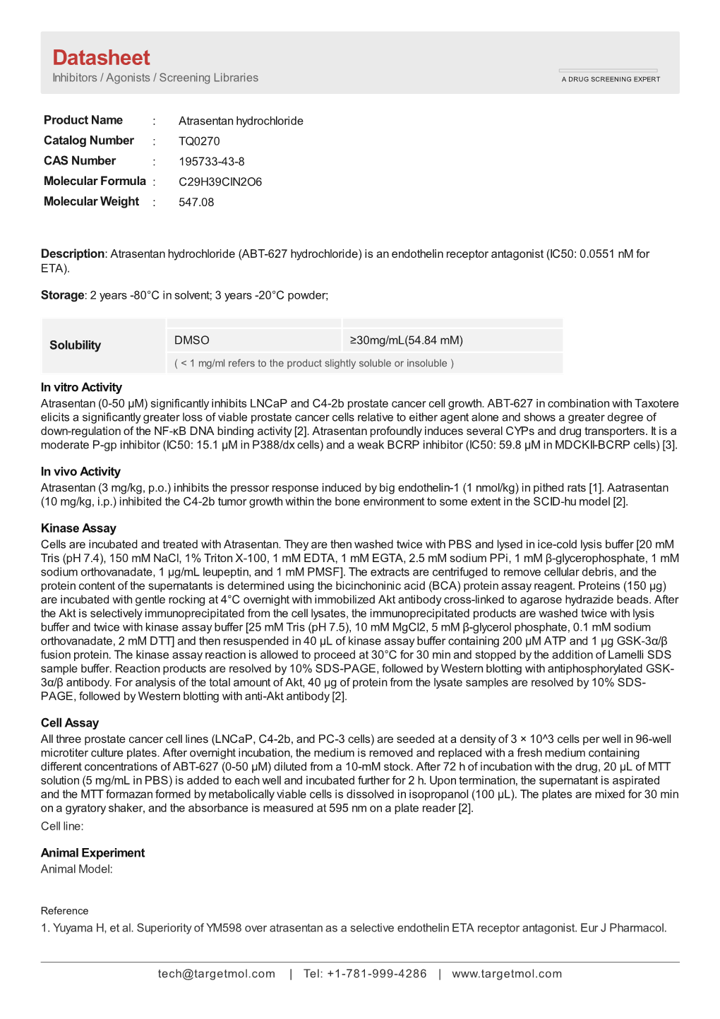 Datasheet Inhibitors / Agonists / Screening Libraries a DRUG SCREENING EXPERT