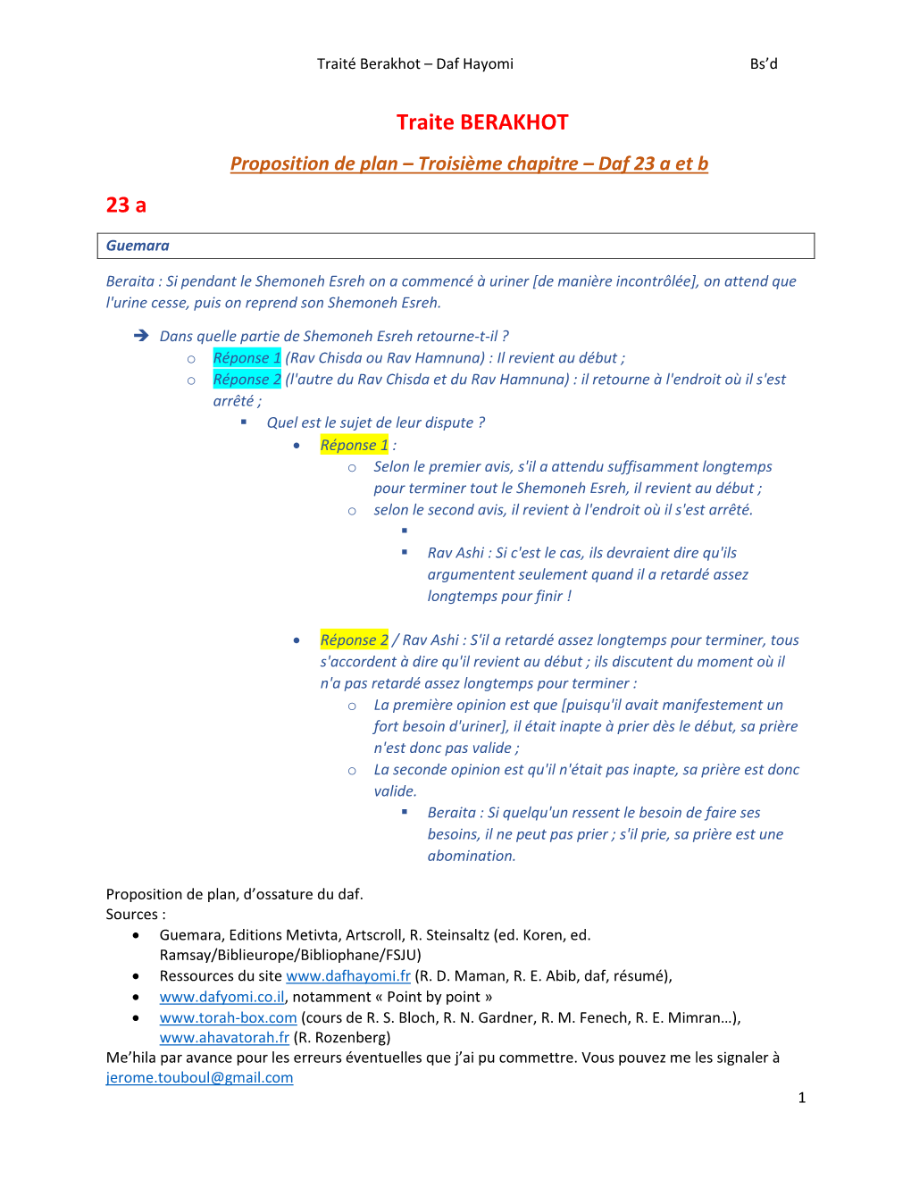 Traite BERAKHOT 23 A