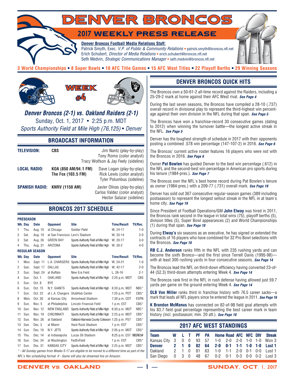 Denver Broncos Weekly Release
