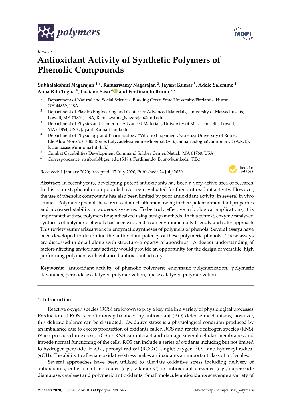 Antioxidant Activity of Synthetic Polymers of Phenolic Compounds