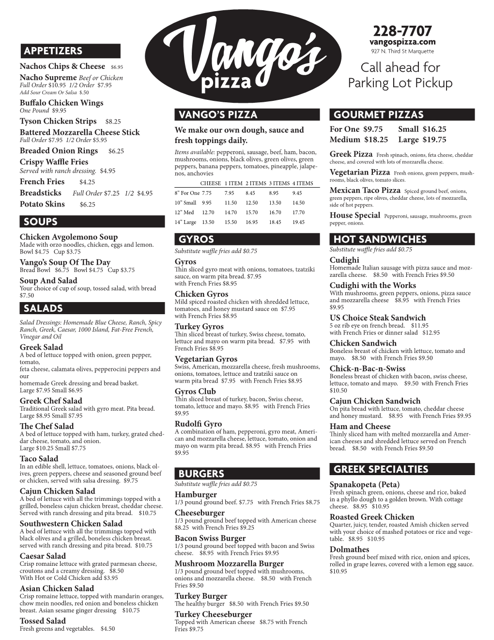 Downloadable Menu for Dine in Or Carry