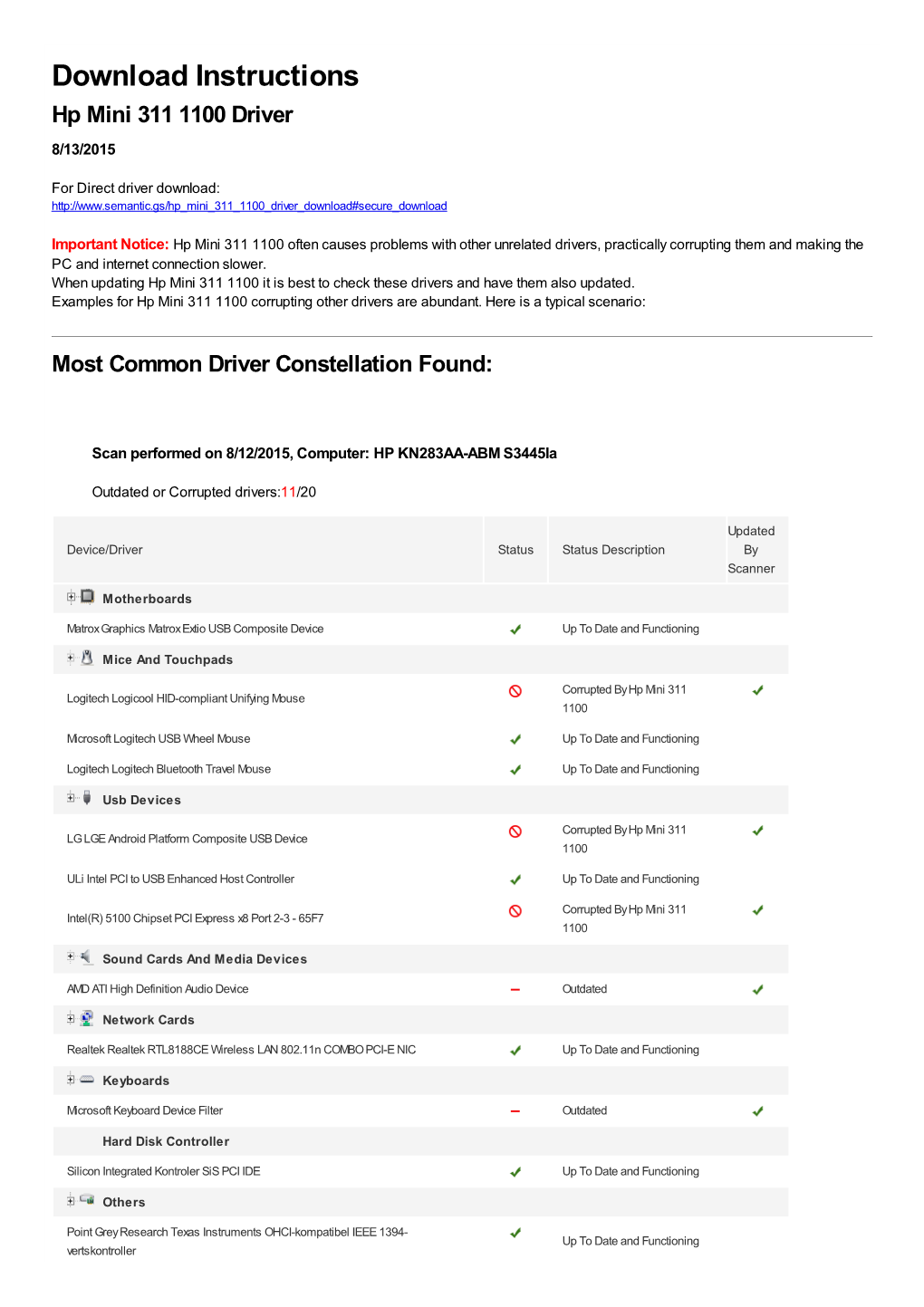 Hp Mini 311 1100 Driver 8/13/2015
