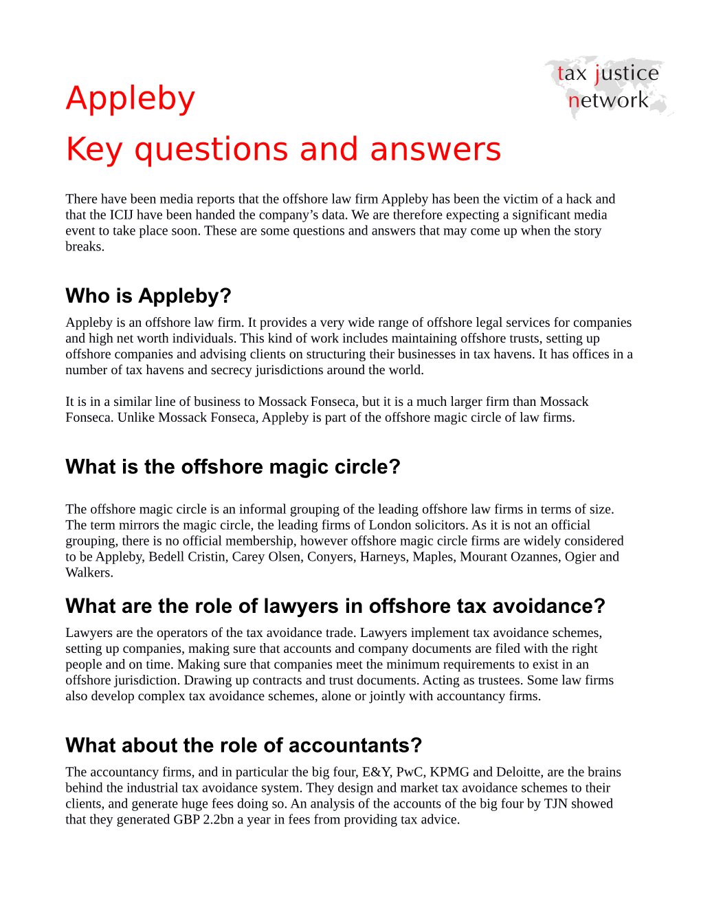 Appleby Key Questions and Answers