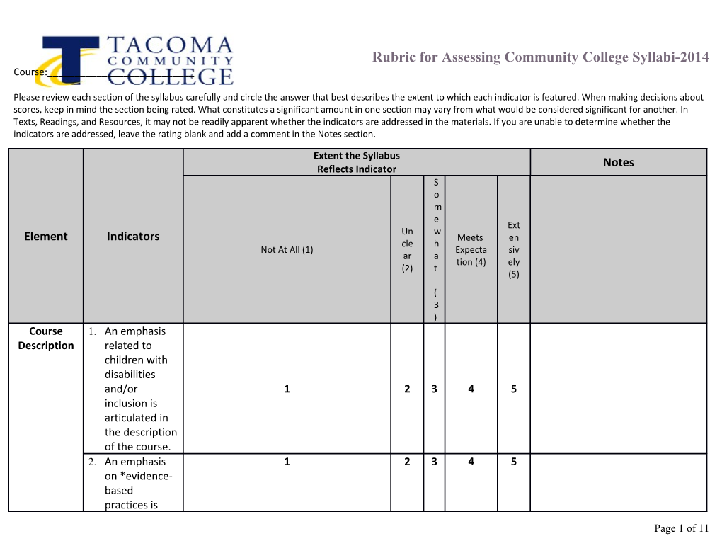 Rubric for Assessing Community College Syllabi-2014