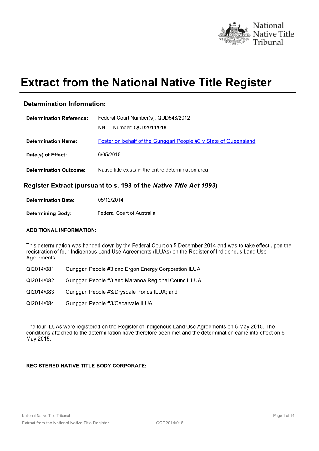 Extract from the National Native Title Register