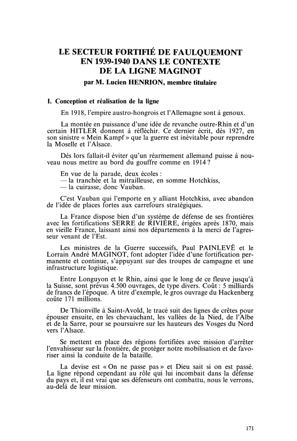 LE SECTEUR FORTIFIÉ DE FAULQUEMONT EN 1939-1940 DANS LE CONTEXTE DE LA LIGNE MAGINOT Par M