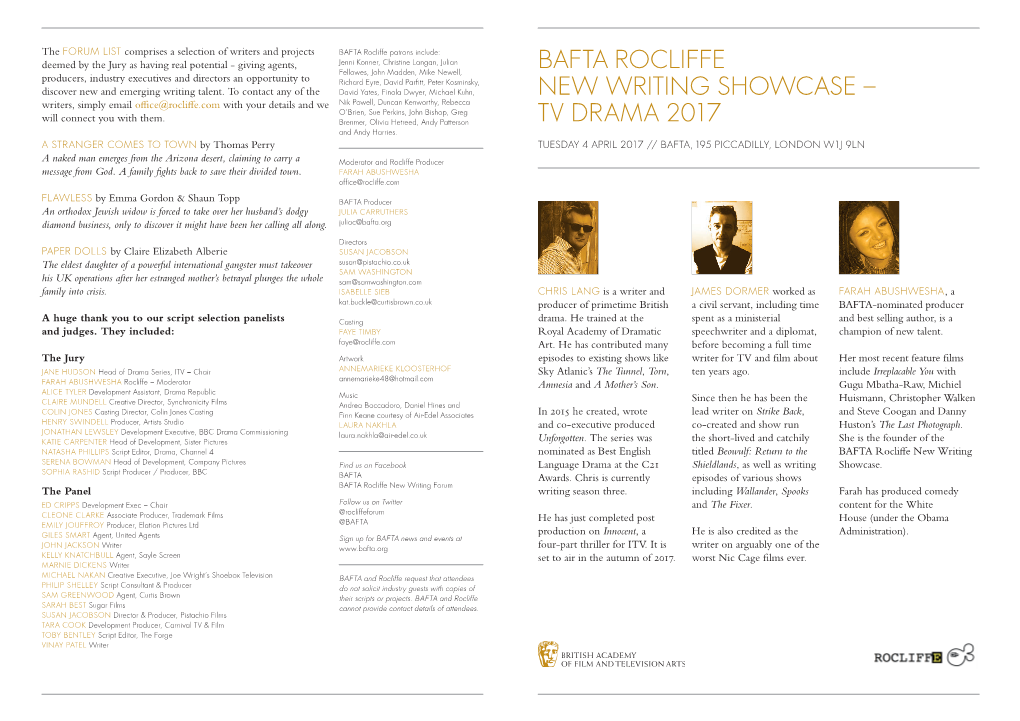 Bafta Rocliffe New Writing Showcase – Tv Drama 2017