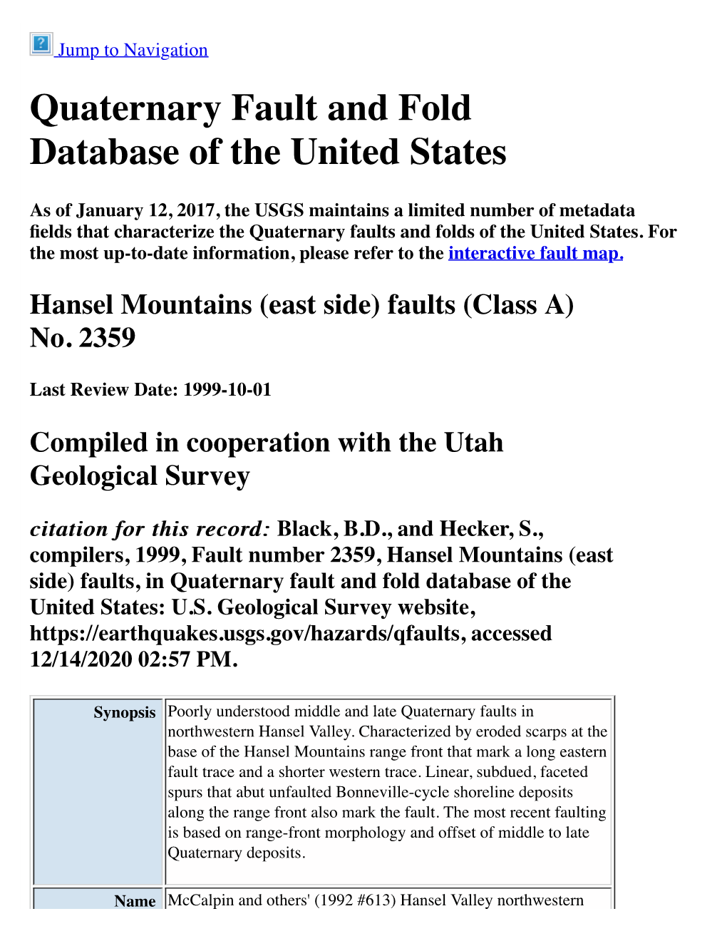 Quaternary Fault and Fold Database of the United States