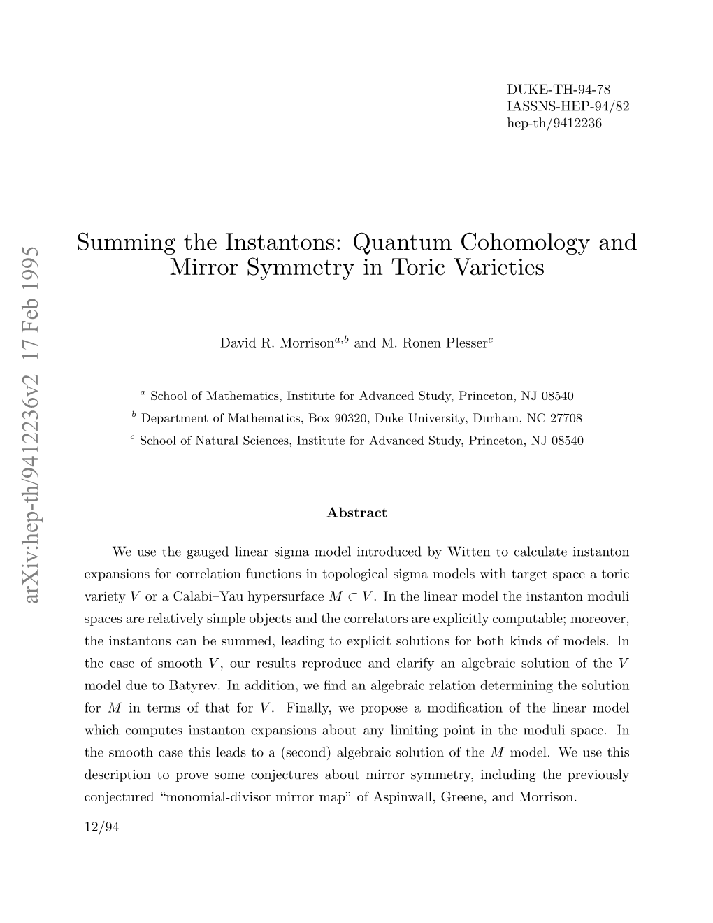 Quantum Cohomology and Mirror Symmetry in Toric Varieties