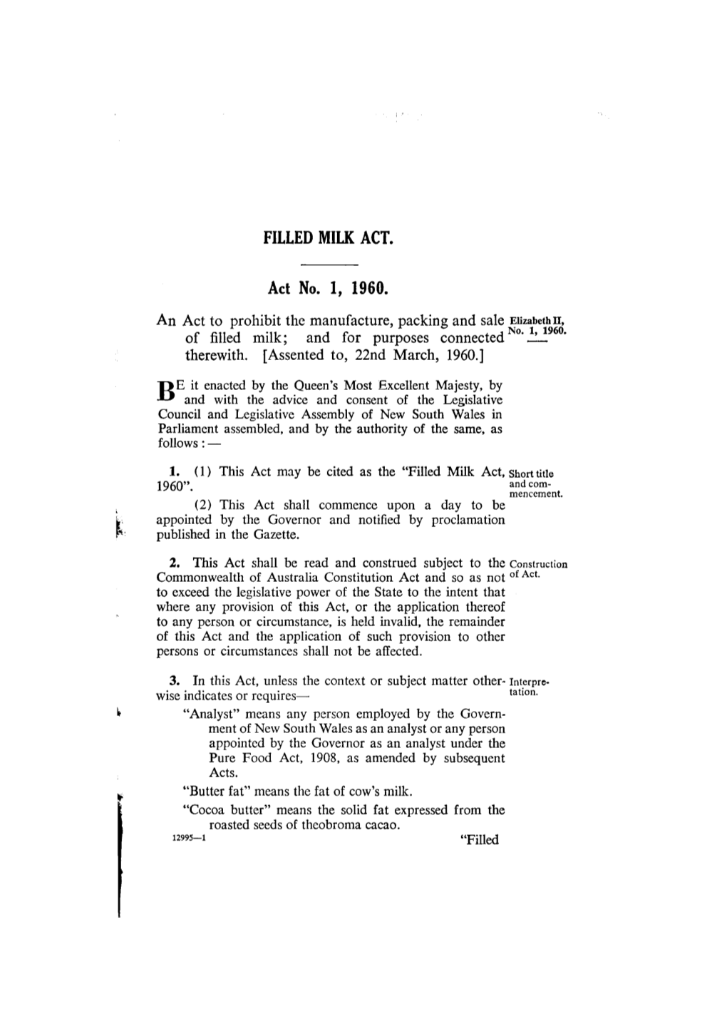 FILLED MILK ACT. Act No. 1, 1960