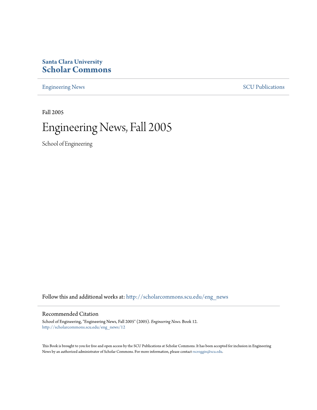 Engineering News, Fall 2005 School of Engineering
