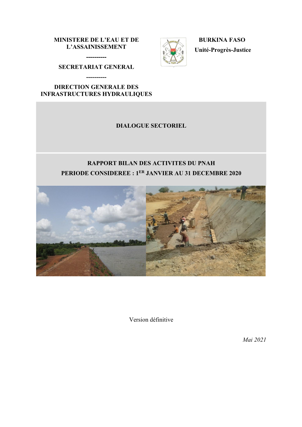 Rapport Bilan Au 31 Decembre 2020 Des Activites Du Programme National Des Amenagements Hydrauliques (Pnah)