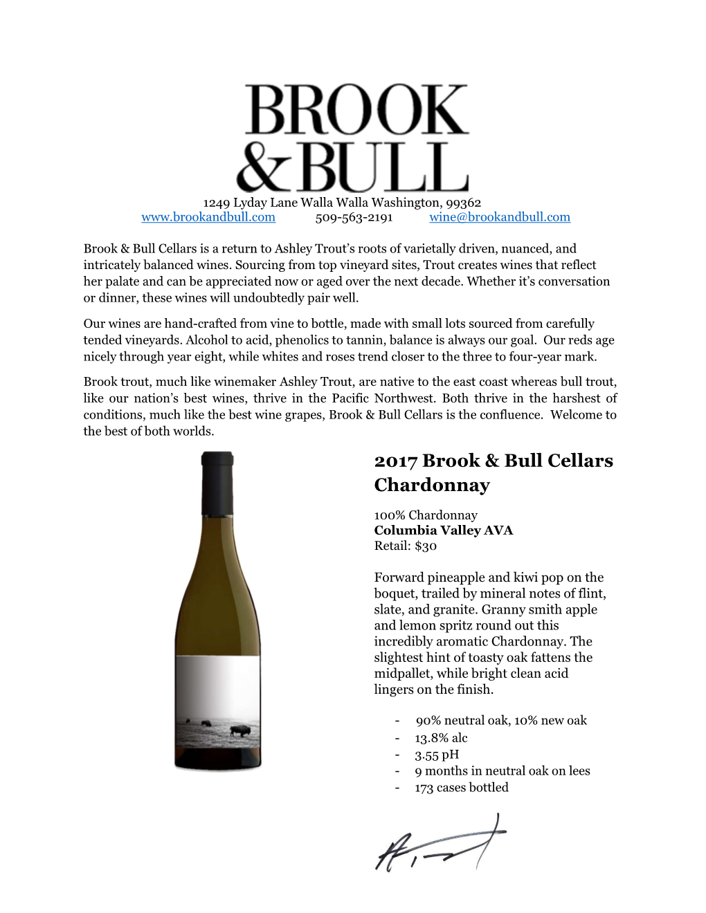 2017 Brook & Bull Cellars Chardonnay