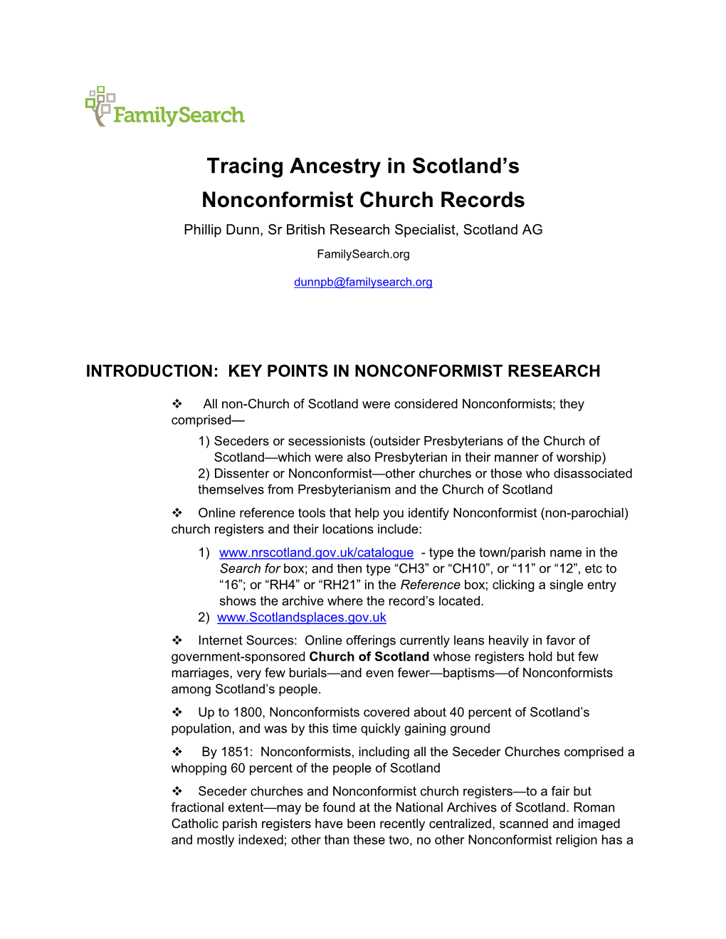 Tracing Ancestry in Scotland's Nonconformist Church Records