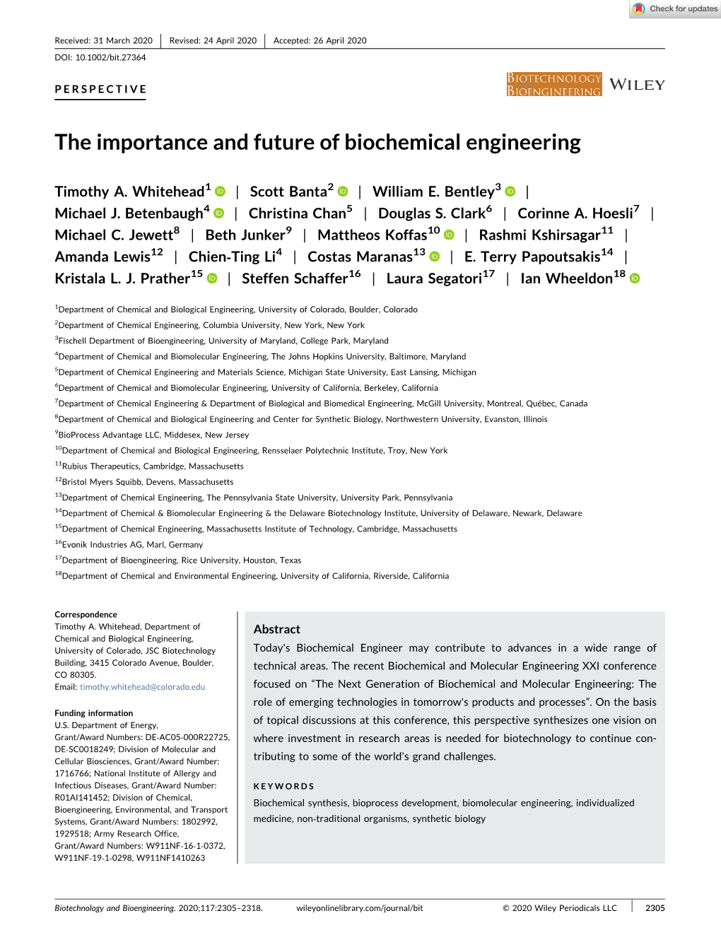 The Importance and Future of Biochemical Engineering