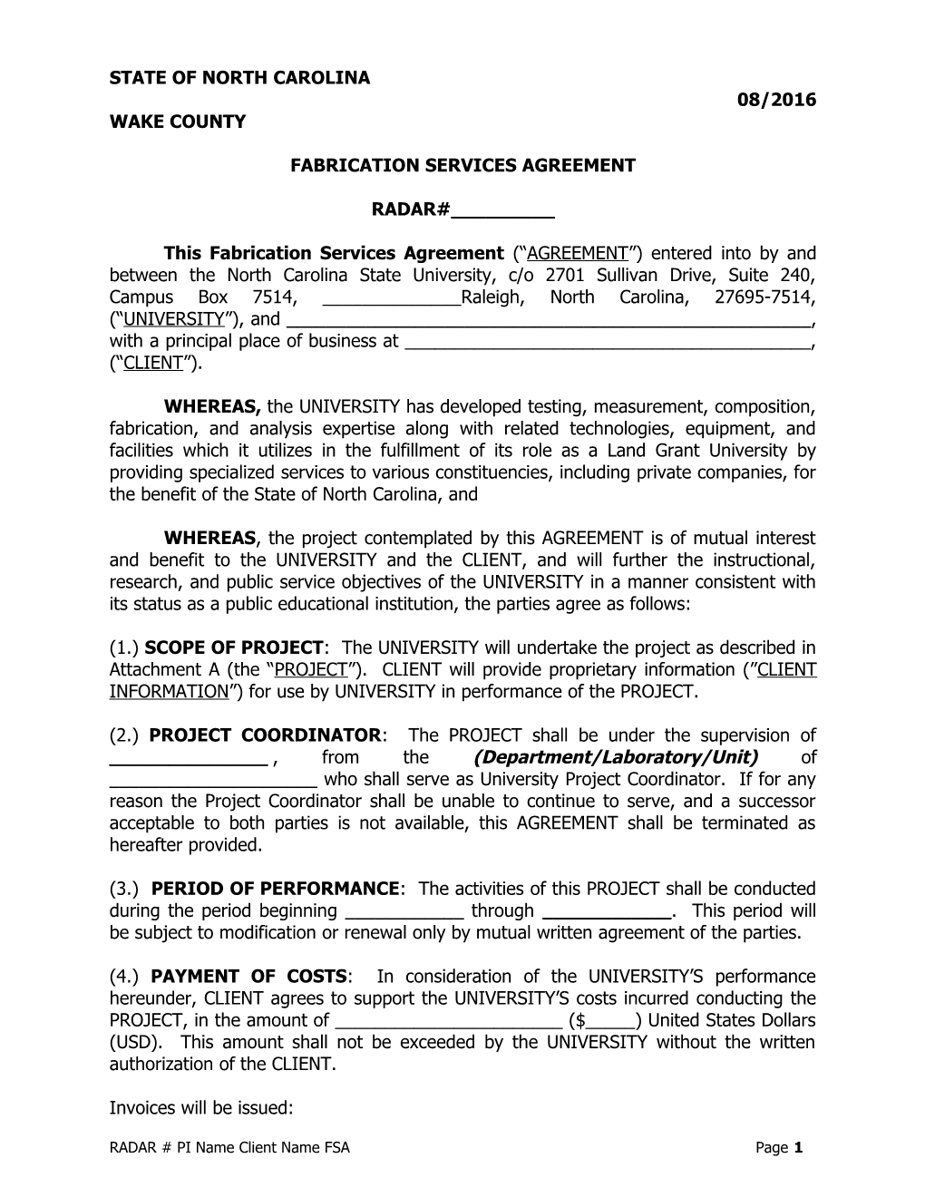 Fabrication Services Agreement (N0014111;1)