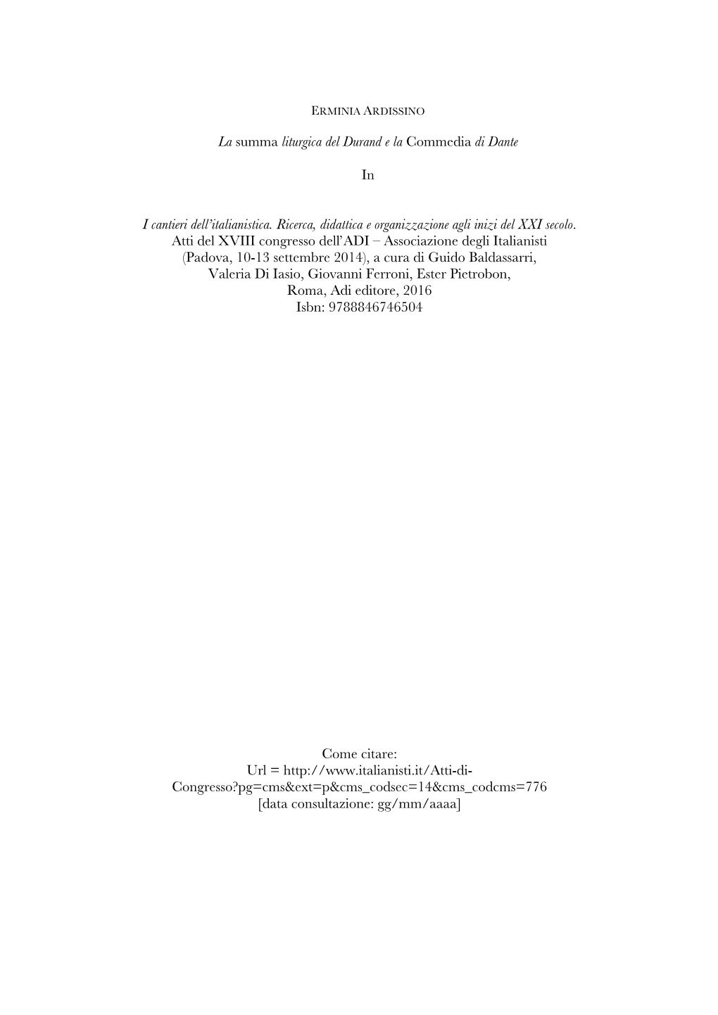 La Summa Liturgica Del Durand E La Commedia Di Dante