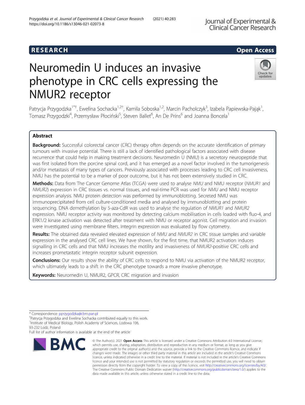 Neuromedin U Induces an Invasive Phenotype in CRC Cells Expressing the NMUR2 Receptor