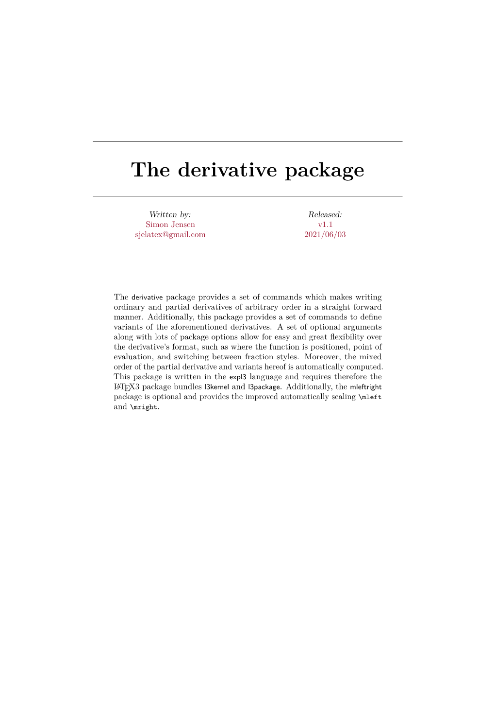 The Derivative Package