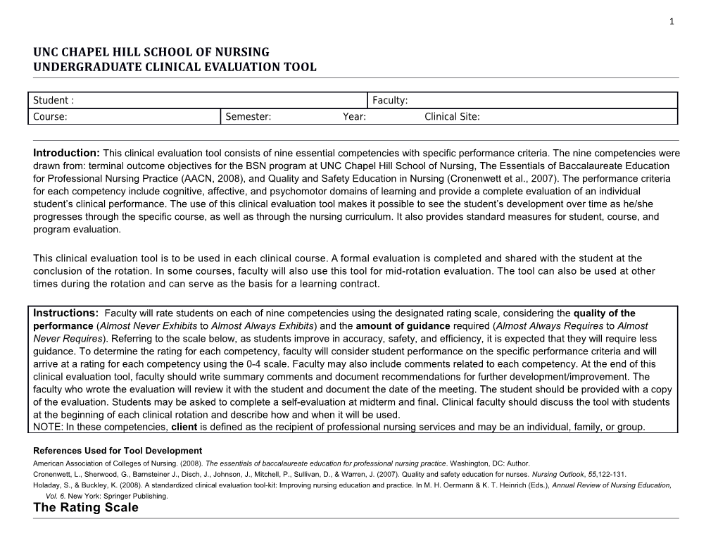 Unc Chapel Hill School of Nursing Undergraduate Clinical Evaluation Tool