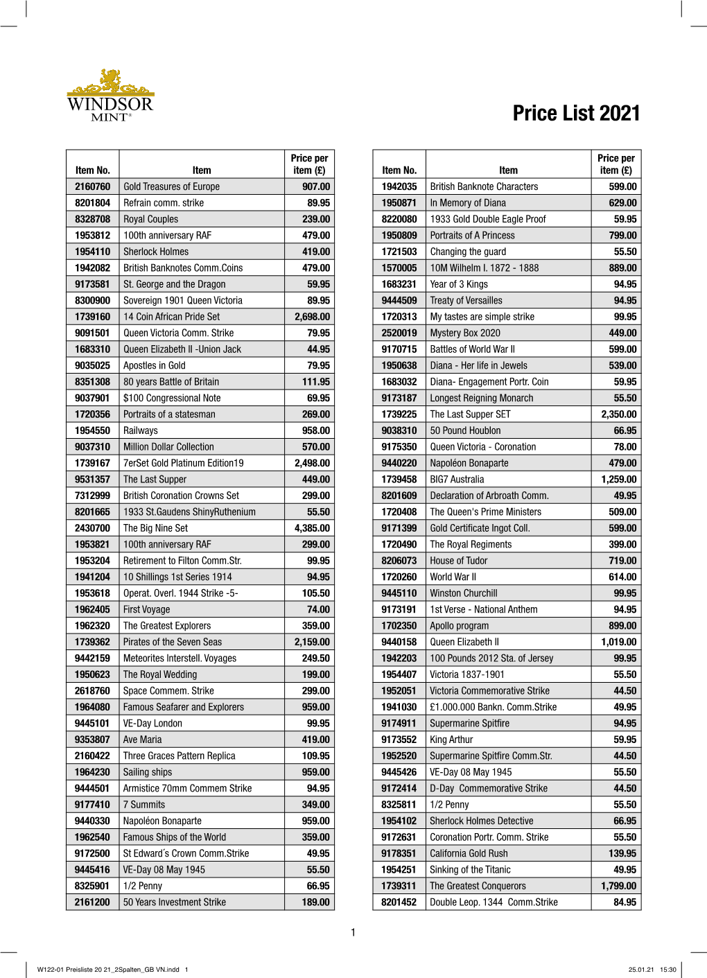 Price List 2021