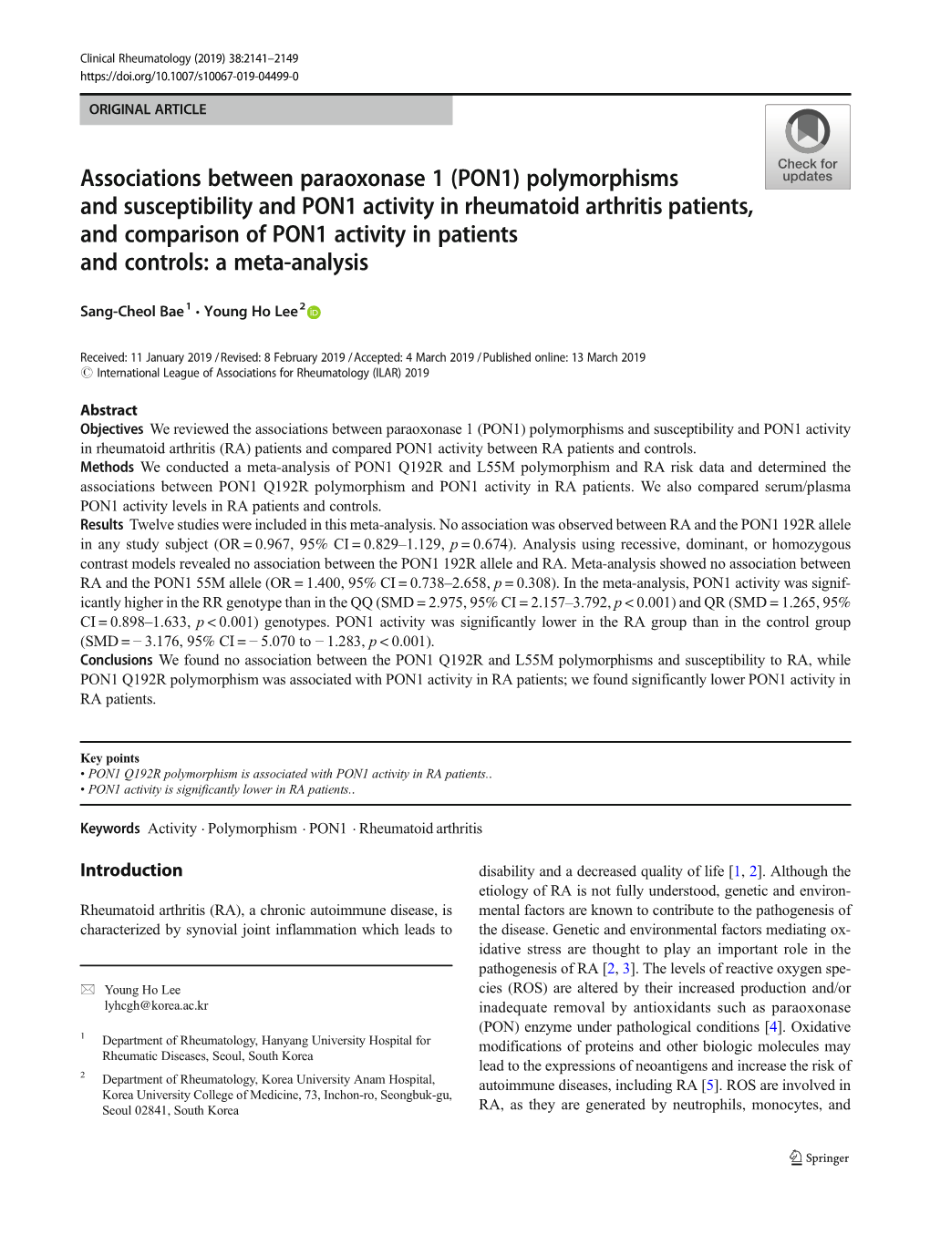 Associations Between Paraoxonase 1 (PON1) Polymorphisms And