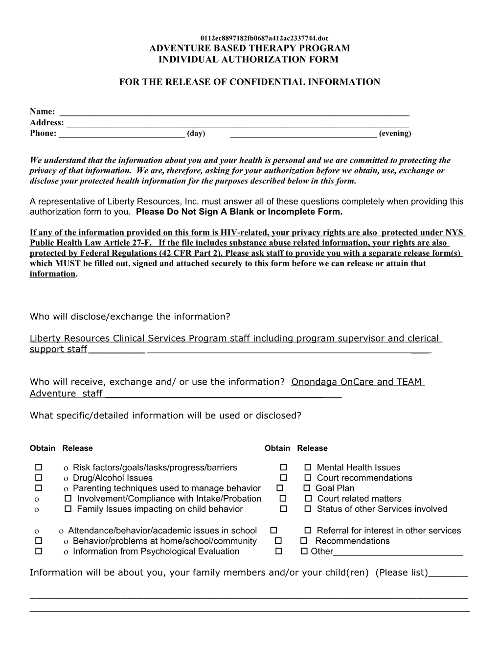 Individual Authorization Form