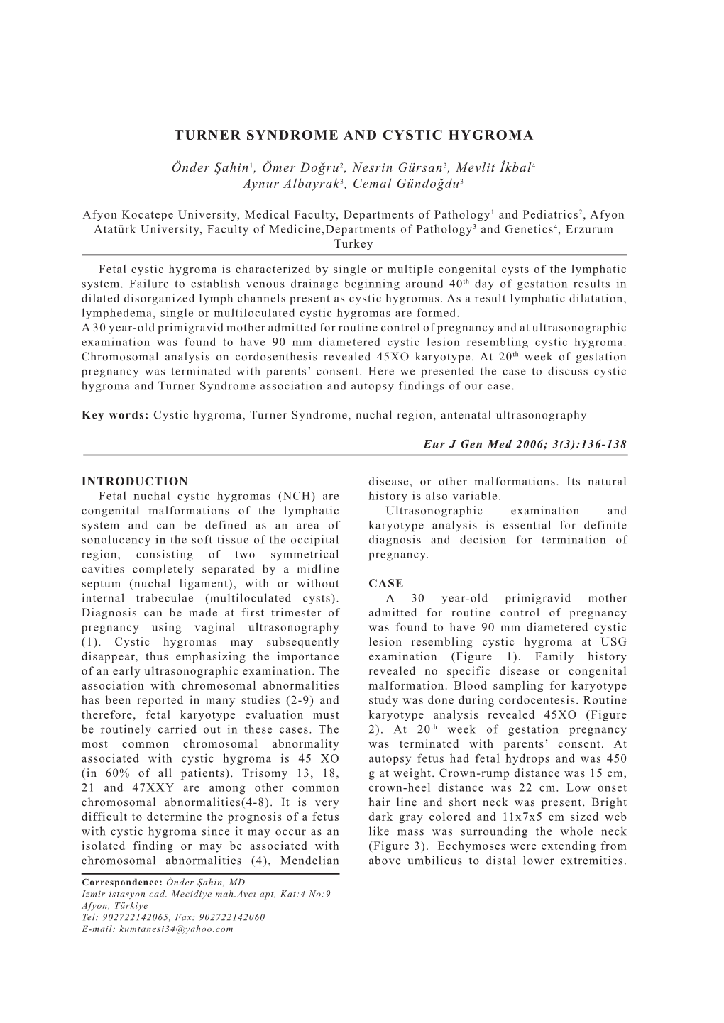 Turner Syndrome and Cystic Hygroma