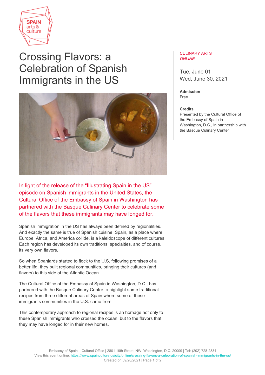 Crossing Flavors: a Celebration of Spanish Immigrants in the US