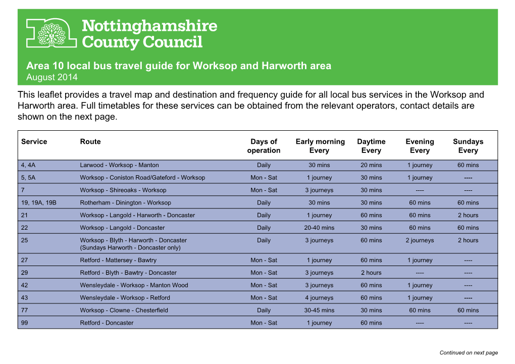 Area 10 Local Bus Travel Guide for Worksop and Harworth Area