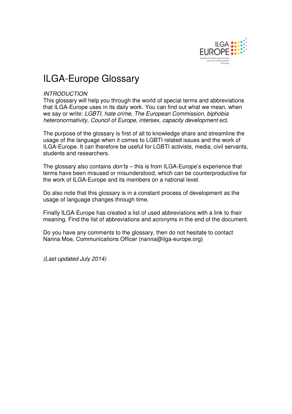 ILGA-Europe Glossary