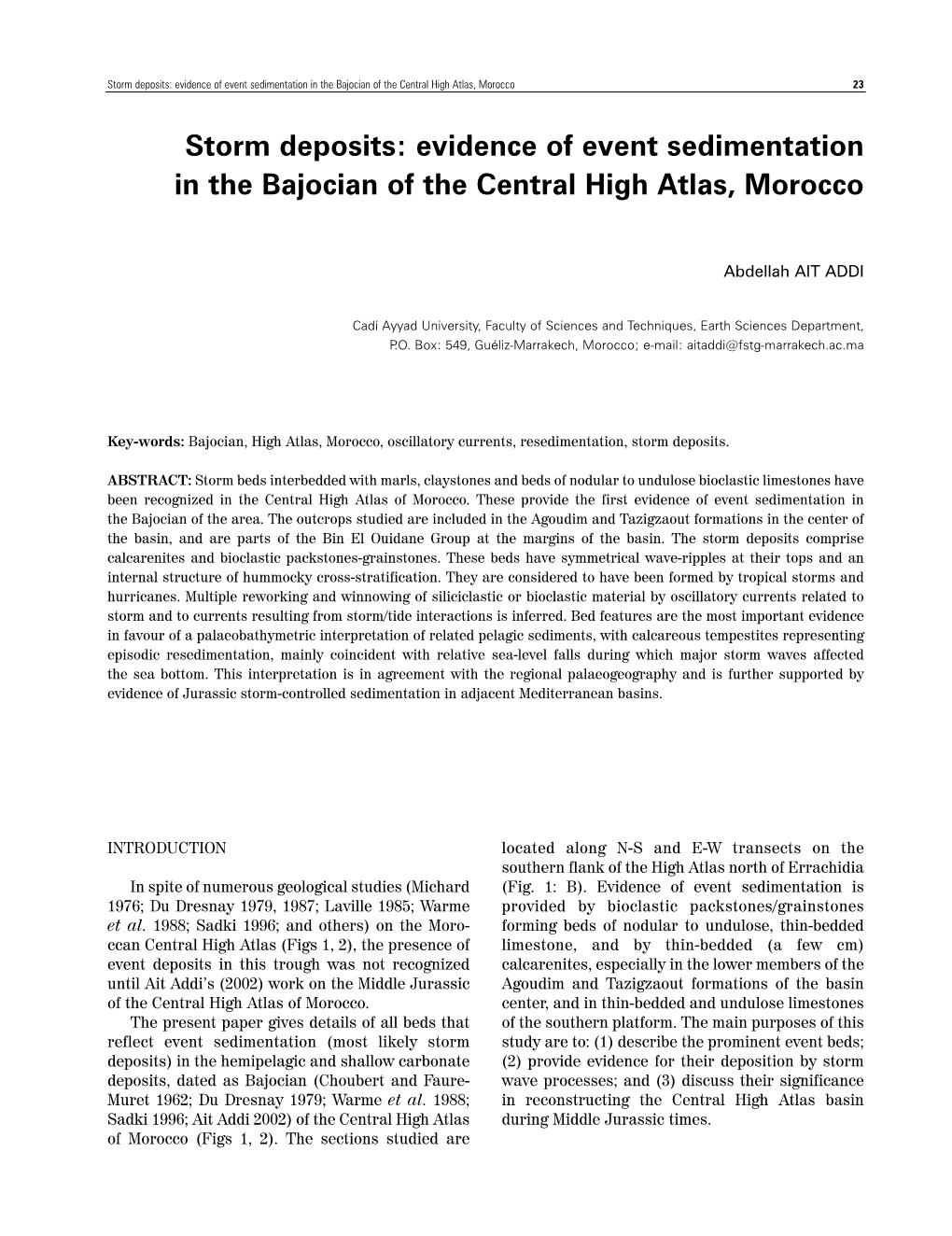 Storm Deposits: Evidence of Event Sedimentation in the Bajocian of the Central High Atlas, Morocco 23