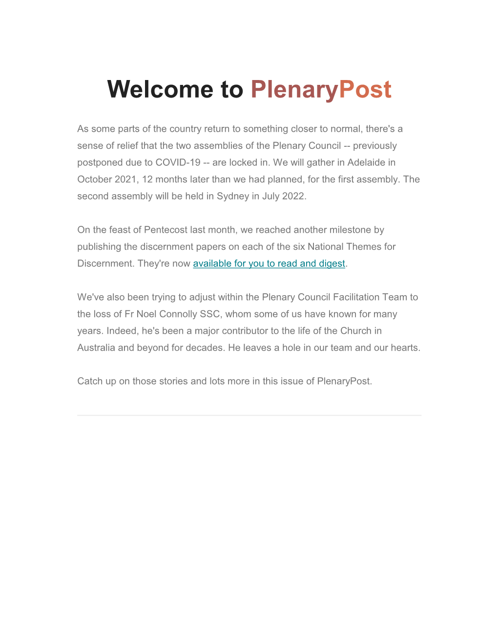 Welcome to Plenarypost