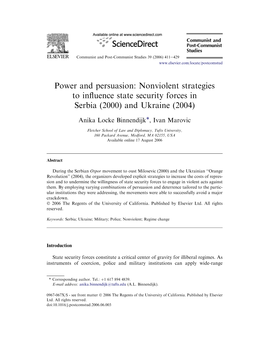 Nonviolent Strategies to Influence State Security Forces in Serbia