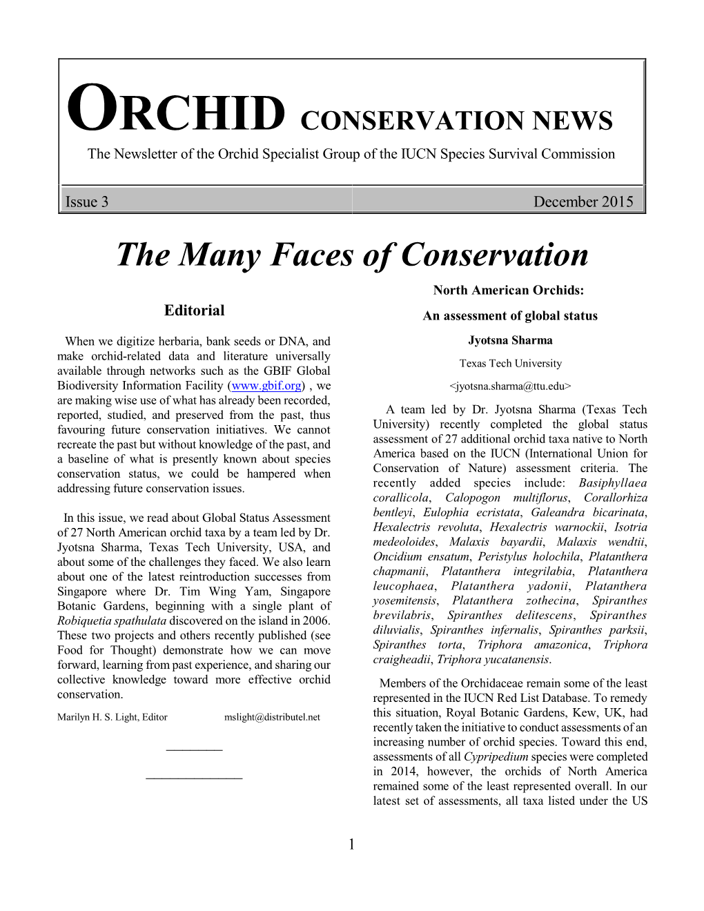 ORCHID CONSERVATION NEWS the Newsletter of the Orchid Specialist Group of the IUCN Species Survival Commission