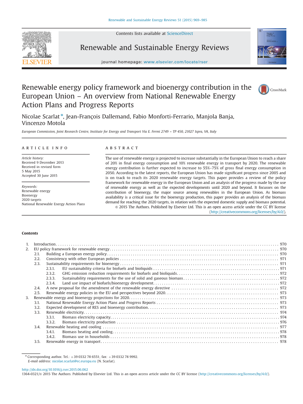 An Overview from National Renewable Energy Action Plans and Progress Reports