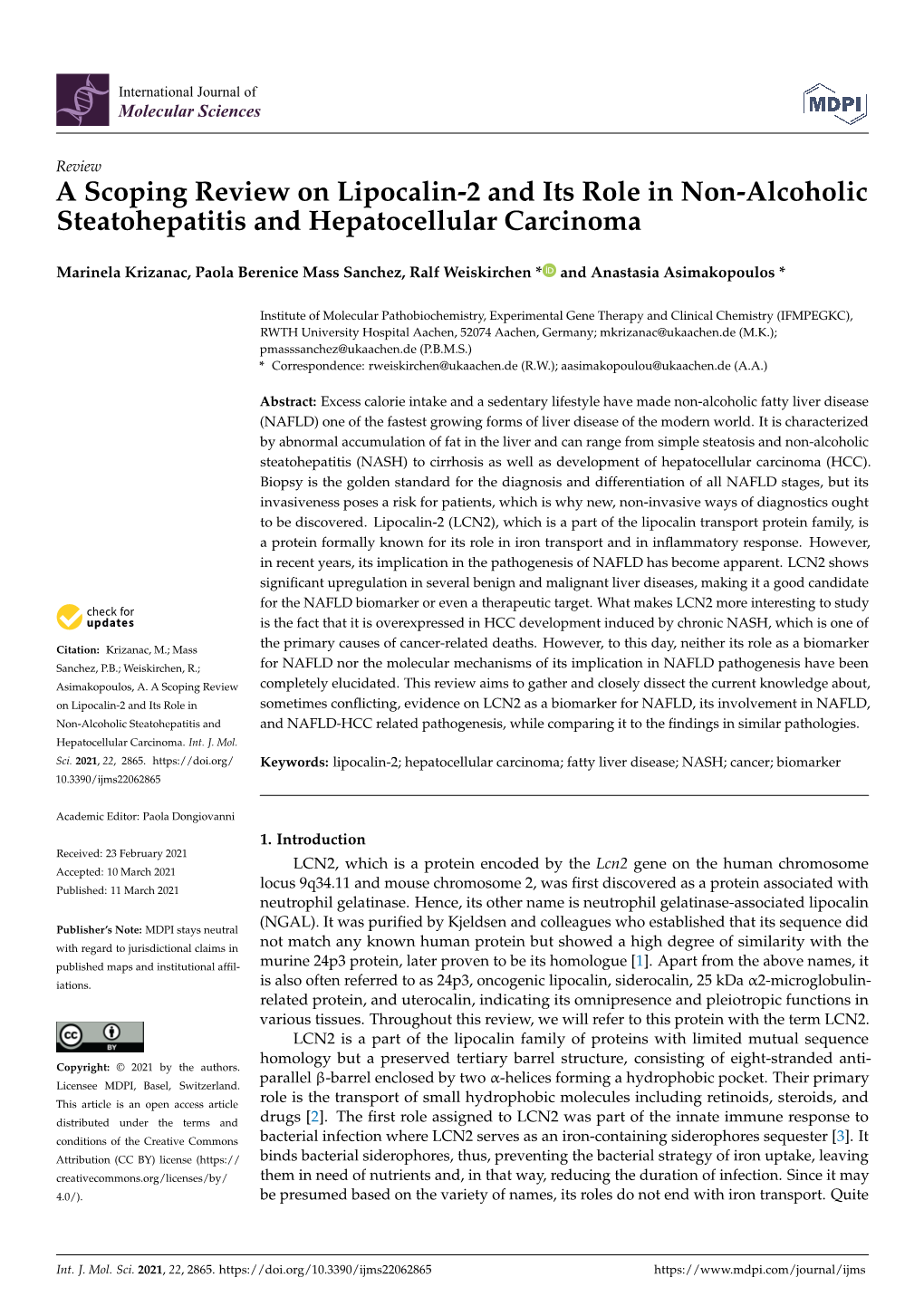 A Scoping Review on Lipocalin-2 and Its Role in Non-Alcoholic Steatohepatitis and Hepatocellular Carcinoma