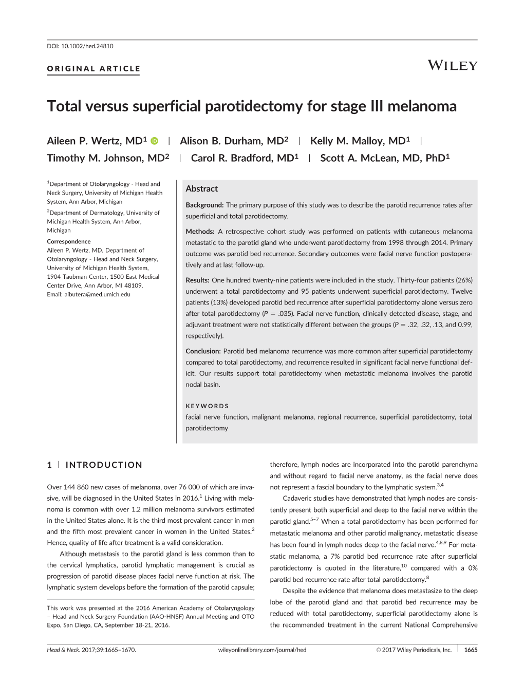 Total Versus Superficial Parotidectomy for Stage III Melanoma