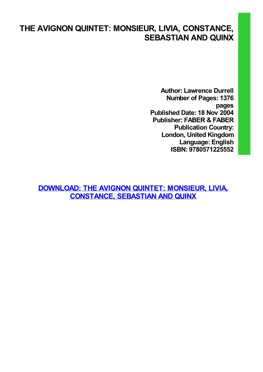 The Avignon Quintet: Monsieur, Livia, Constance, Sebastian and Quinx